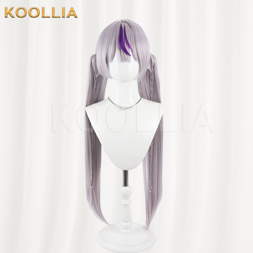 Vtuber Laplace Darkness Wig Dusty Grey‑Purple Realistic Scalp Top Detachable Braided Twin Ponytails Basic Wig