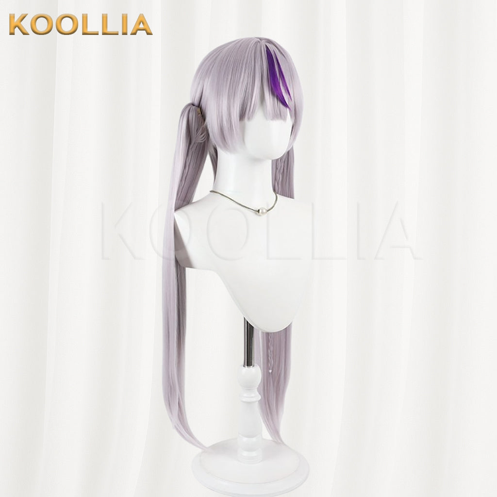 Vtuber Laplace Darkness Wig Dusty Grey‑Purple Realistic Scalp Top Detachable Braided Twin Ponytails Basic Wig