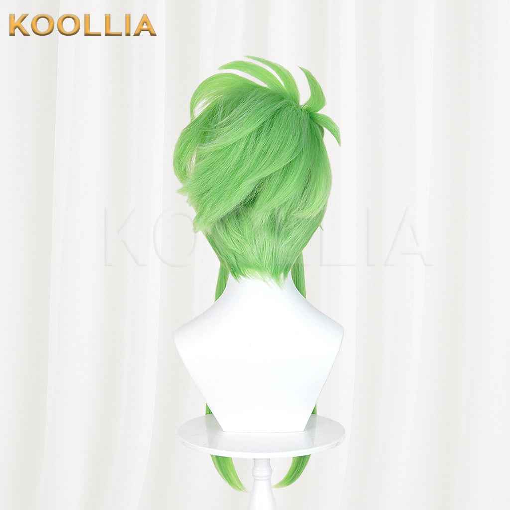 Puella Magi Madoka Magica Walpurgisnacht Rising Lilac Wig Bright Grass‑Green Realistic Scalp Top High Bun Long Side Strands Basic Wig