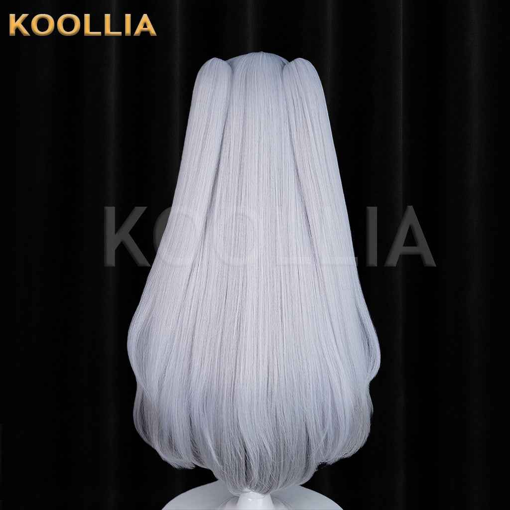 Zenless Zone Zero Lindvayne Silver‑Grey Wig Thick Mixed Fluffy Silk Detachable Tiger‑Clip Twin Ponytails Realistic Scalp Top Basic Wig