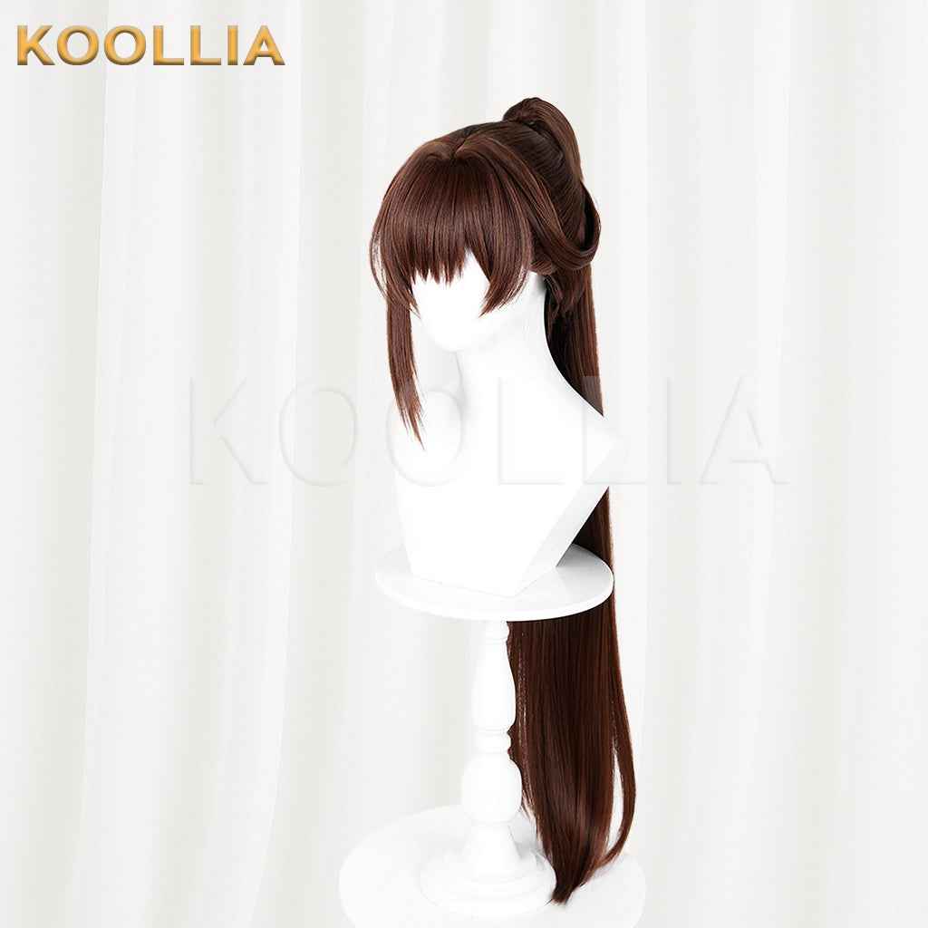 NIKKE Goddess of Victory Marciana Wig Chestnut Brown Realistic Scalp Top Detachable Straight Tiger‑clip Ponytail Basic Wig