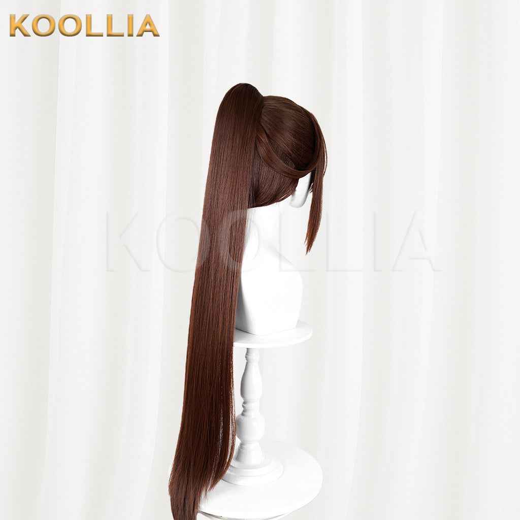 NIKKE Goddess of Victory Marciana Wig Chestnut Brown Realistic Scalp Top Detachable Straight Tiger‑clip Ponytail Basic Wig
