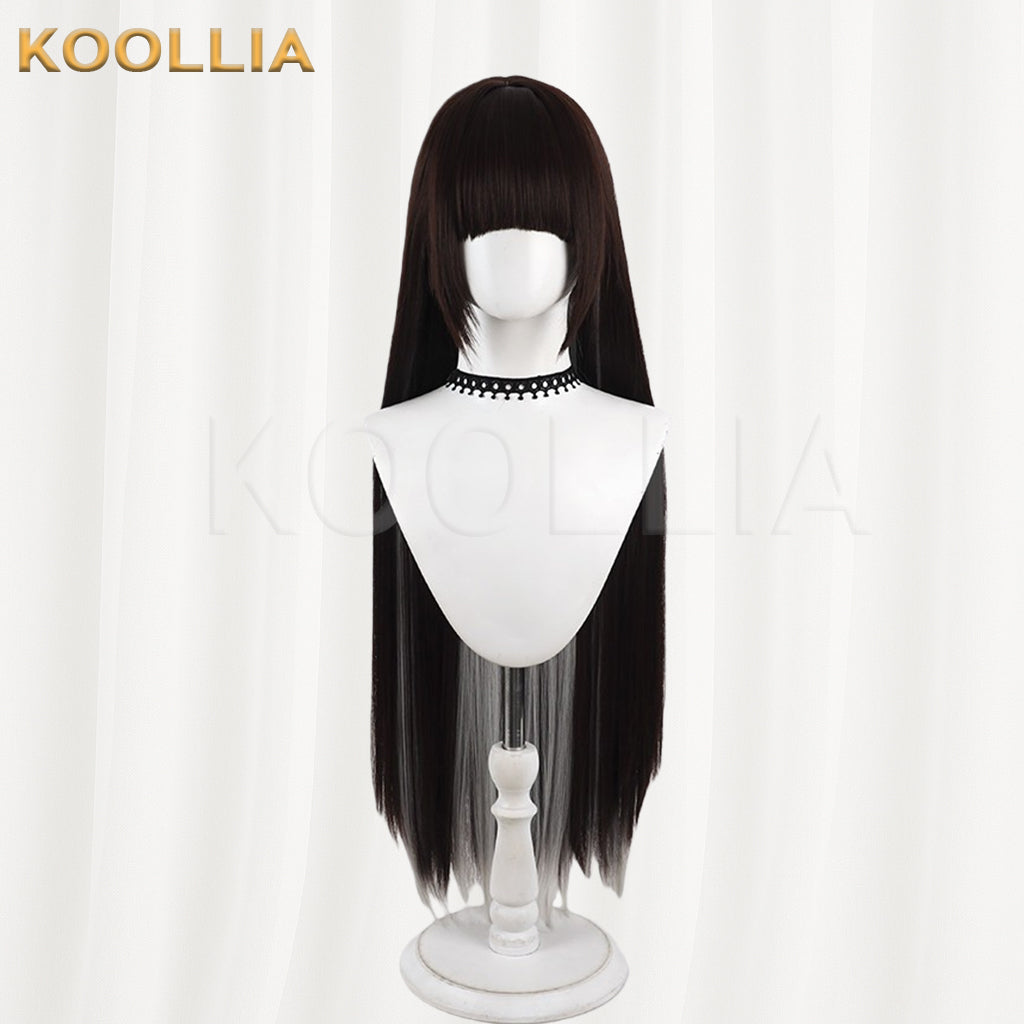 Goddess of Victory NIKKE Marciana Wig Dark Brown‑Black Inner Silver‑Grey Highlights Realistic Scalp Top Extra‑Long Straight Wig Basic Wig