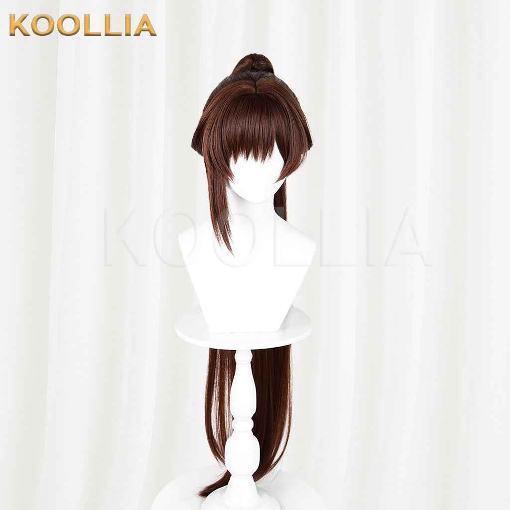 NIKKE Goddess of Victory Marciana Wig Chestnut Brown Realistic Scalp Top Detachable Straight Tiger‑clip Ponytail Basic Wig