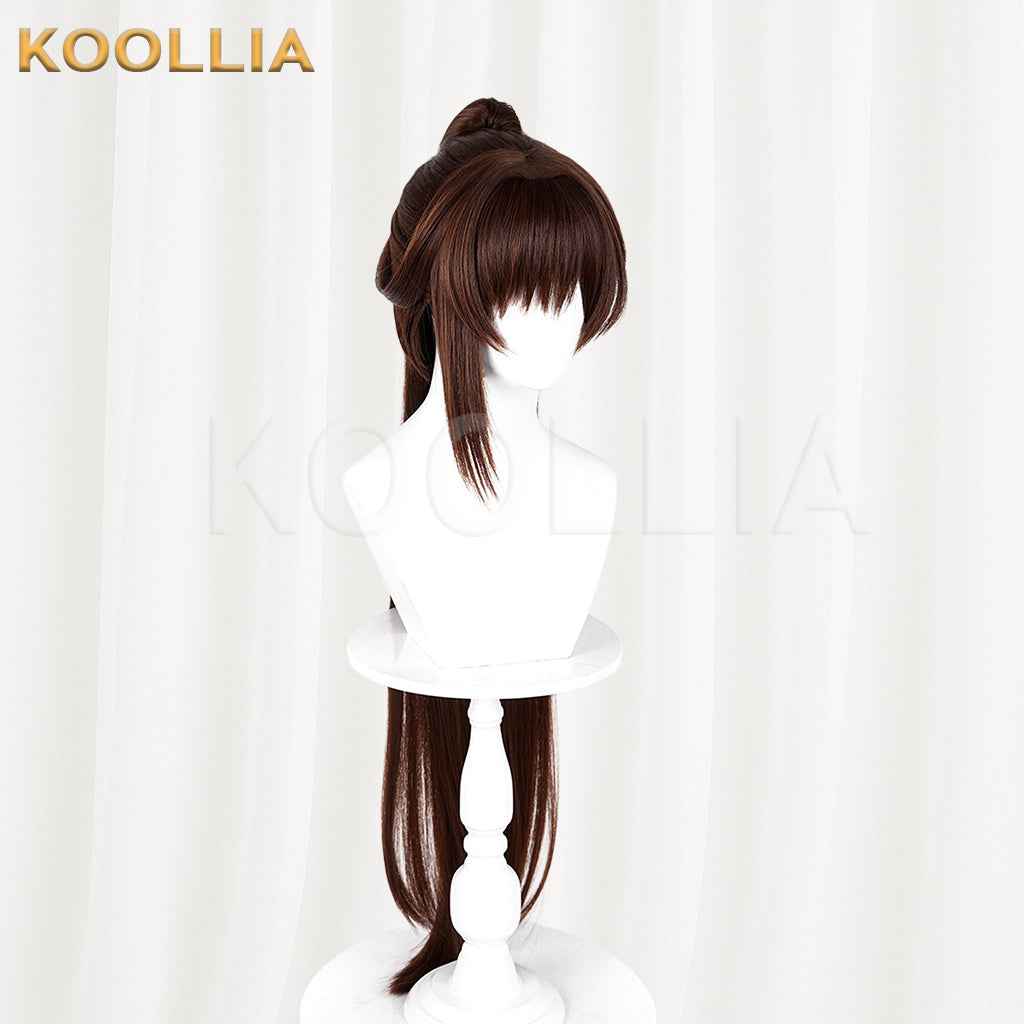 NIKKE Goddess of Victory Marciana Wig Chestnut Brown Realistic Scalp Top Detachable Straight Tiger‑clip Ponytail Basic Wig