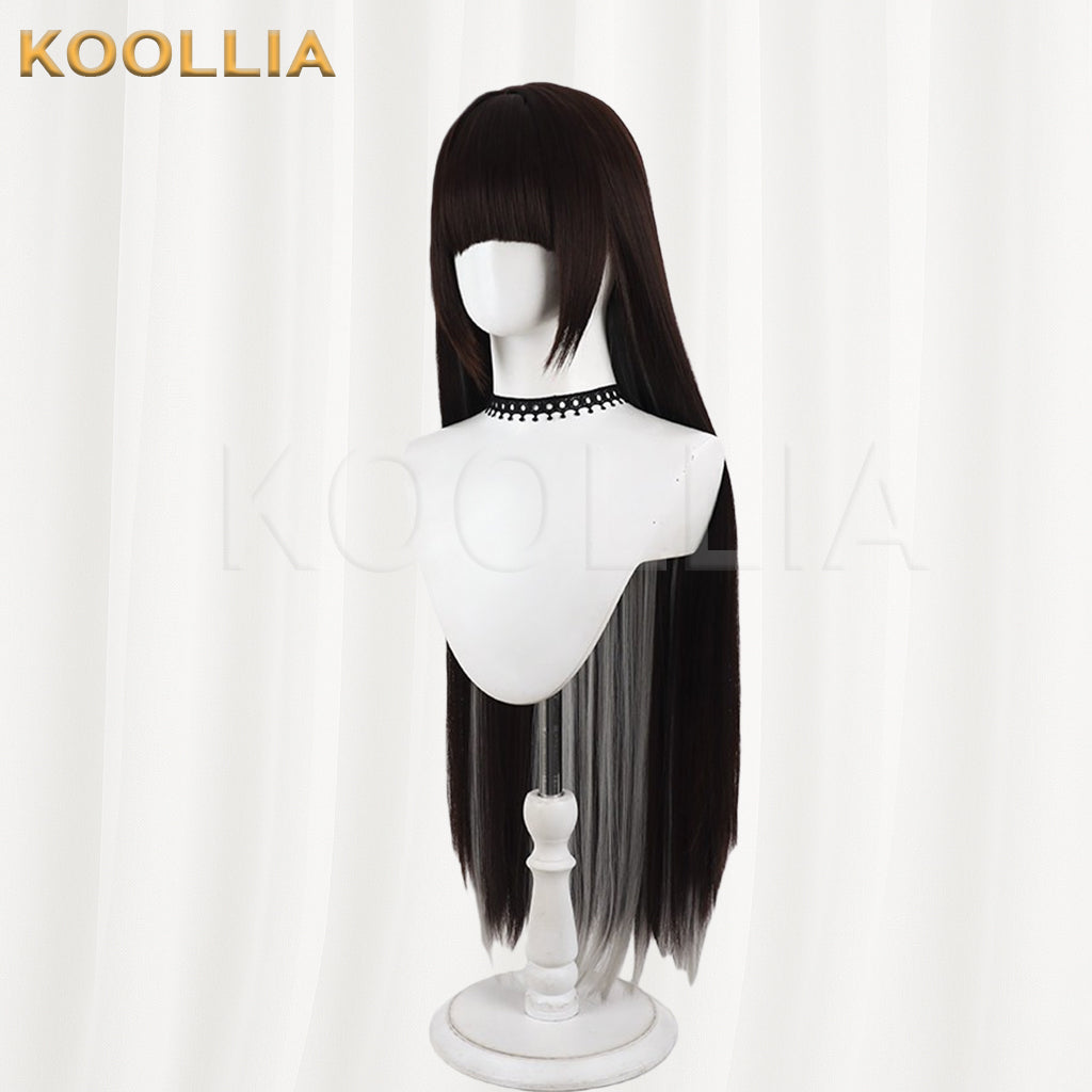 Goddess of Victory NIKKE Marciana Wig Dark Brown‑Black Inner Silver‑Grey Highlights Realistic Scalp Top Extra‑Long Straight Wig Basic Wig