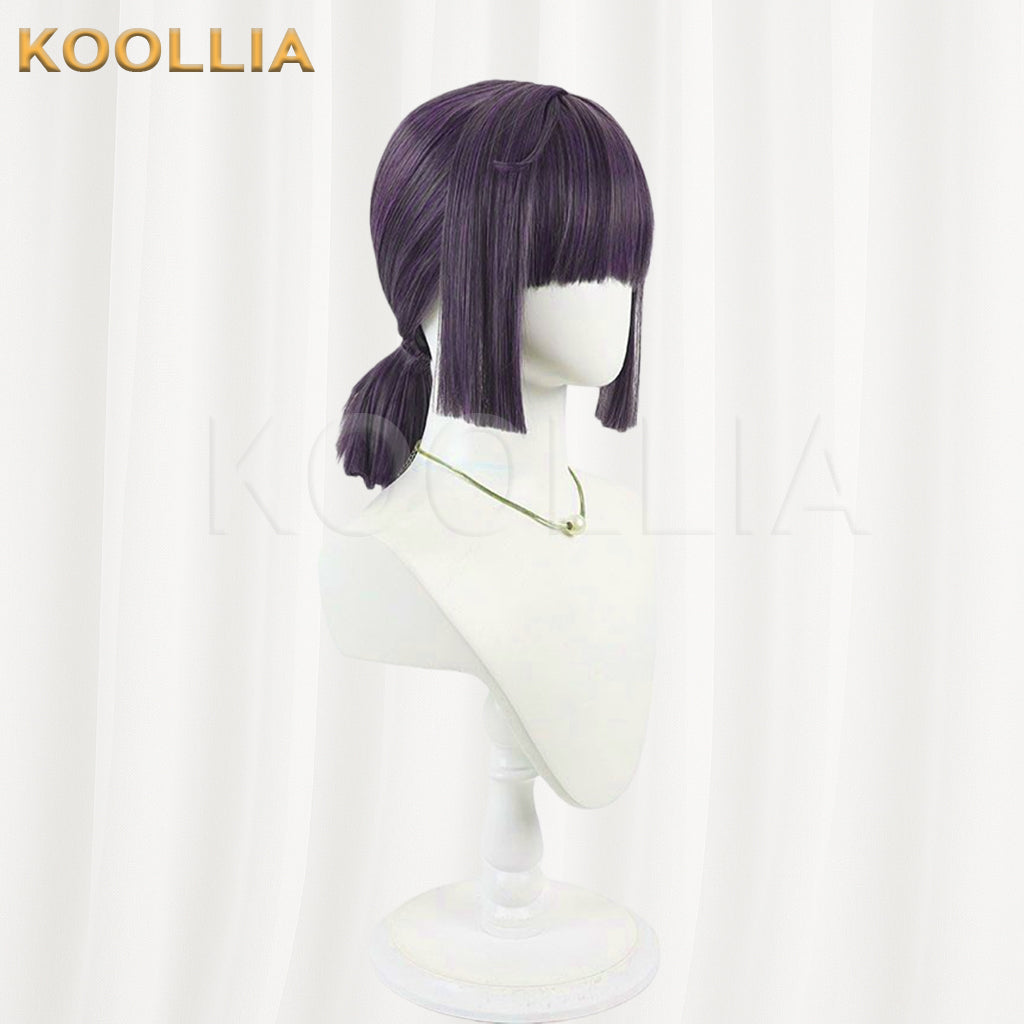 Blue Archive Mob Wig Deep Purple Multi‑Color Blended Realistic Scalp Top Pre‑Tied Low Ponytail Basic Wig