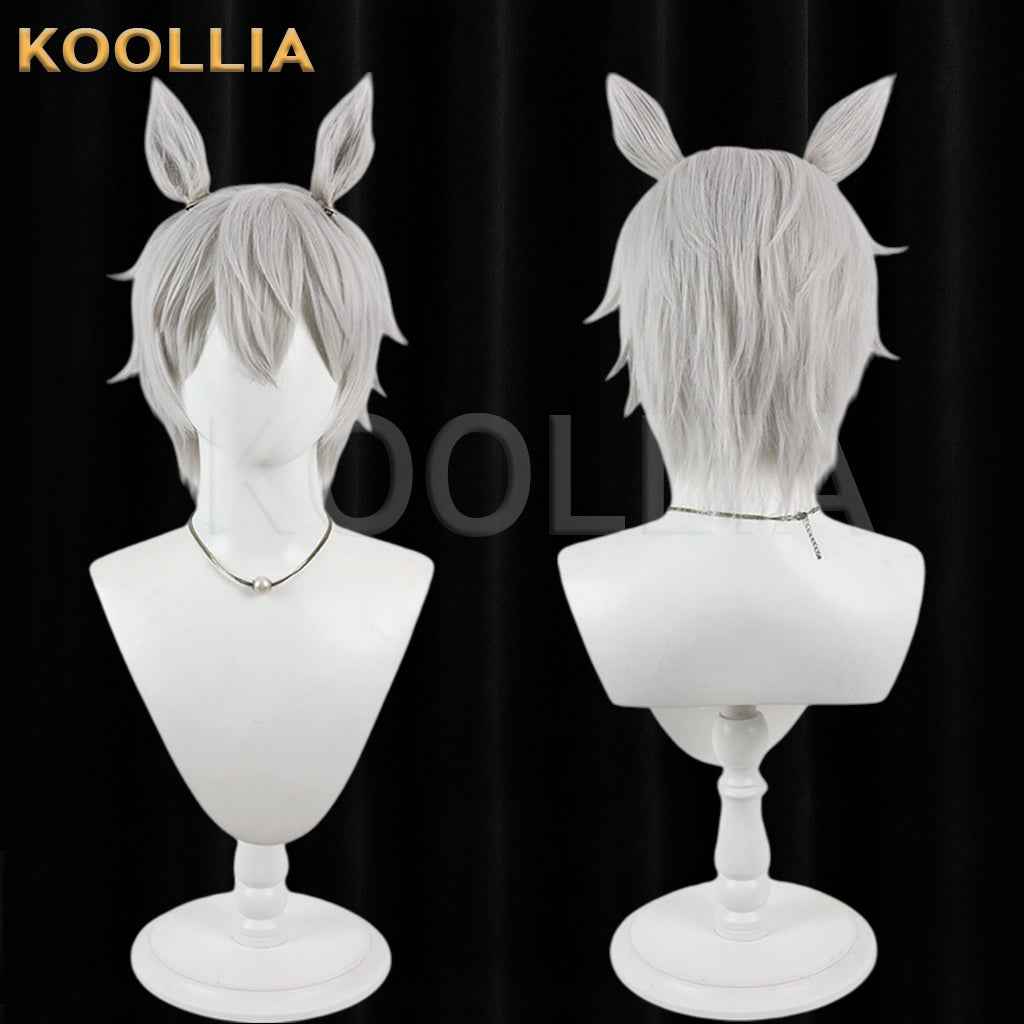 Tougen Anki Nekisaki Hakuri Wig Silver‑Gray Teased Root Short Wig With Detachable Beast Ears Basic Wig