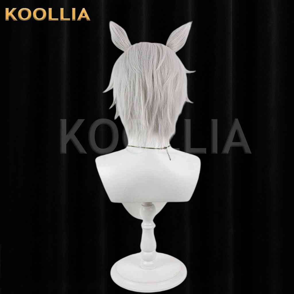 Tougen Anki Nekisaki Hakuri Wig Silver‑Gray Teased Root Short Wig With Detachable Beast Ears Basic Wig