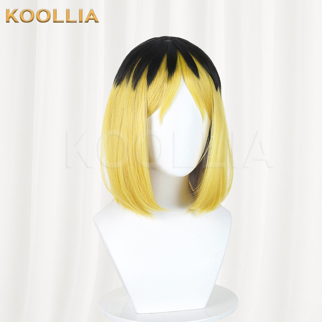 Vtuber Niko Neko Wig Black Golden‑Yellow Two‑Tone Bob Short Hair Realistic Scalp Top Basic Wig