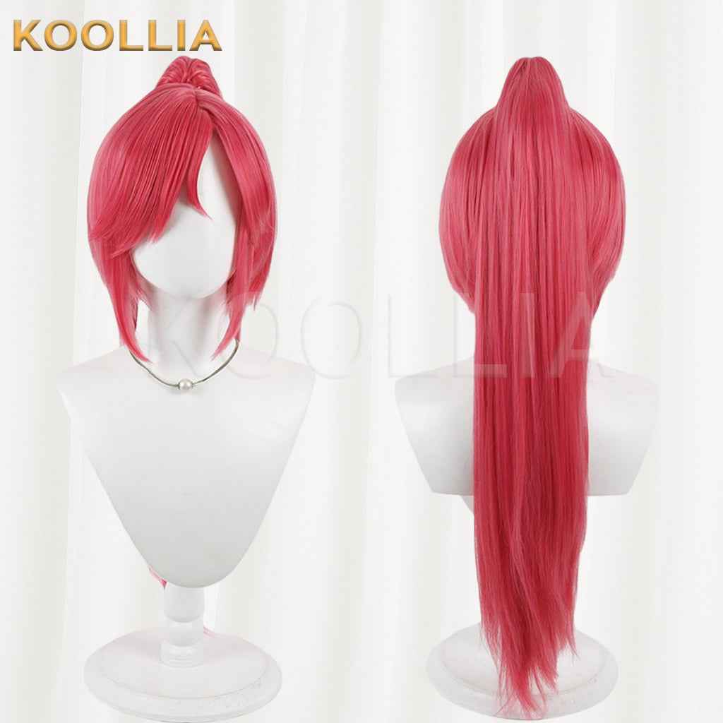 Aikatsu Otoshiro Seira Wig Bright Rose‑Red Realistic Scalp Top Detachable Jaw‑Clip High Ponytail Basic Wig