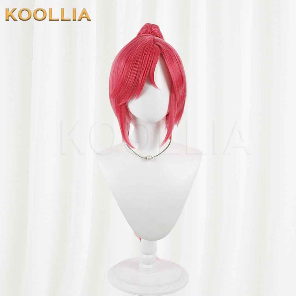 Aikatsu Otoshiro Seira Wig Bright Rose‑Red Realistic Scalp Top Detachable Jaw‑Clip High Ponytail Basic Wig