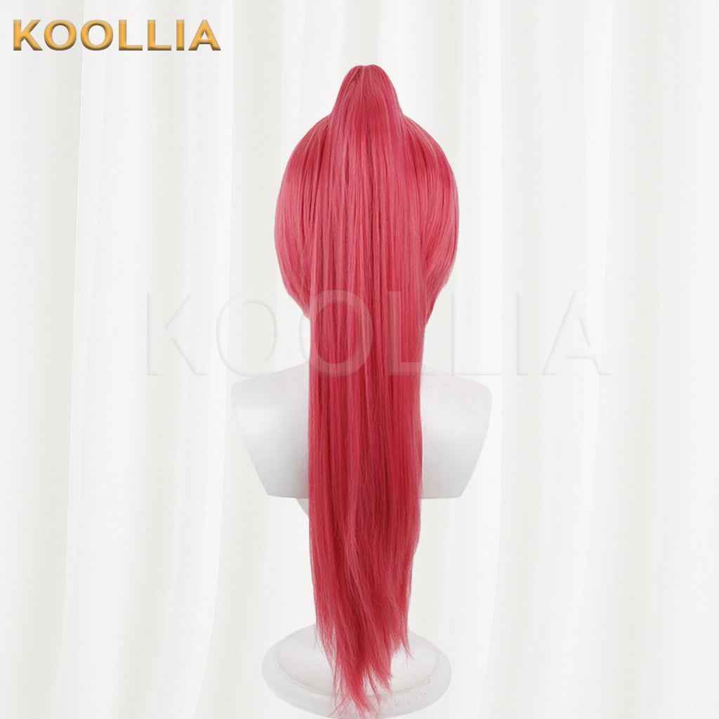 Aikatsu Otoshiro Seira Wig Bright Rose‑Red Realistic Scalp Top Detachable Jaw‑Clip High Ponytail Basic Wig
