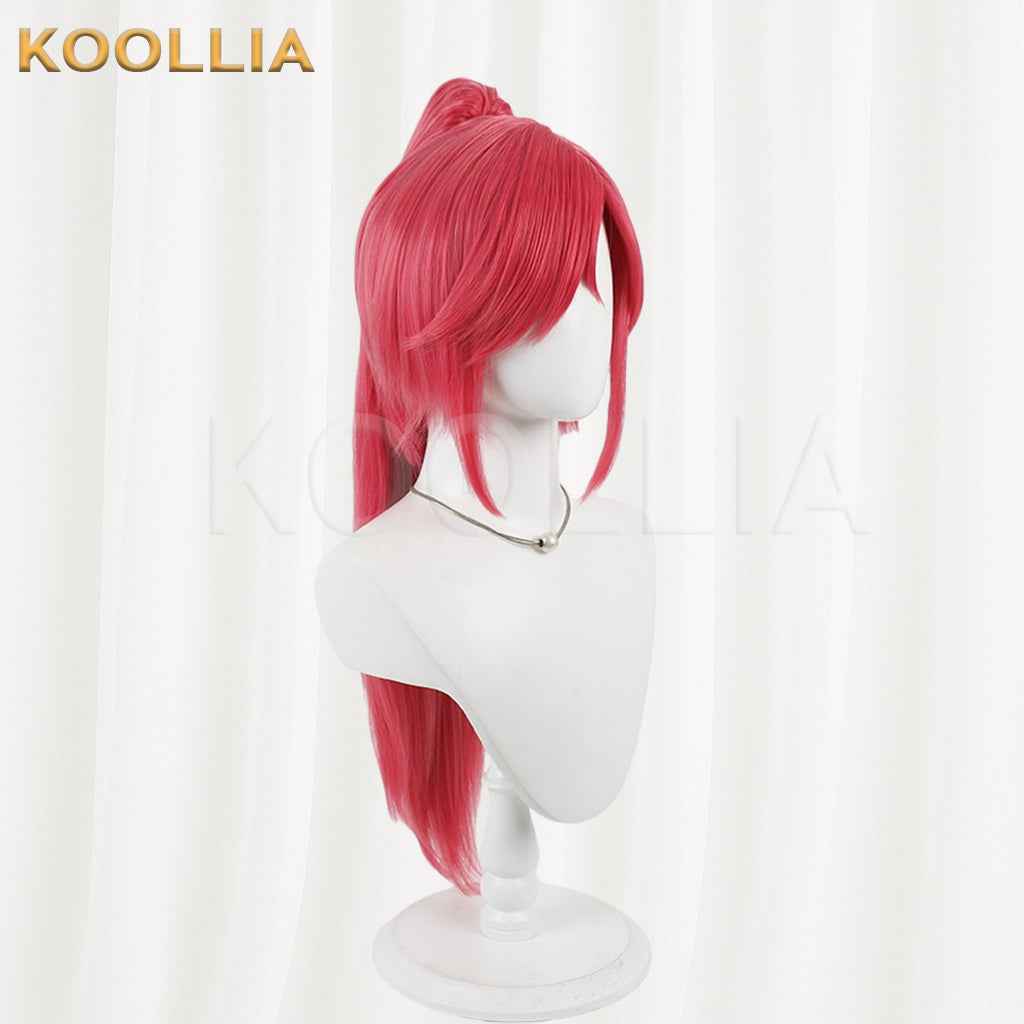 Aikatsu Otoshiro Seira Wig Bright Rose‑Red Realistic Scalp Top Detachable Jaw‑Clip High Ponytail Basic Wig