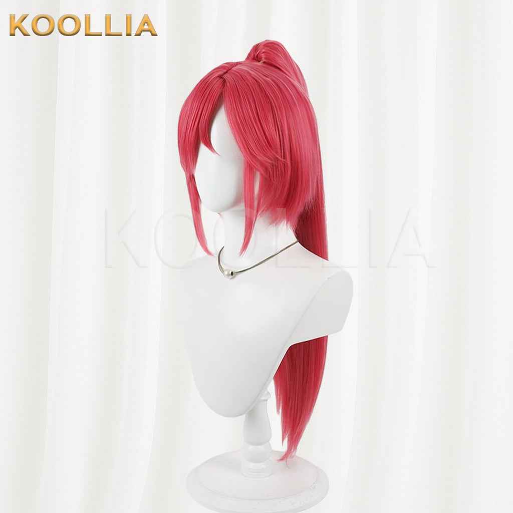 Aikatsu Otoshiro Seira Wig Bright Rose‑Red Realistic Scalp Top Detachable Jaw‑Clip High Ponytail Basic Wig