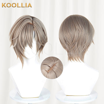 Arknights Phantom Dionysus Alter Wig Light Taupe‑Brown Realistic Scalp Top Layered Short Wig Basic Wig
