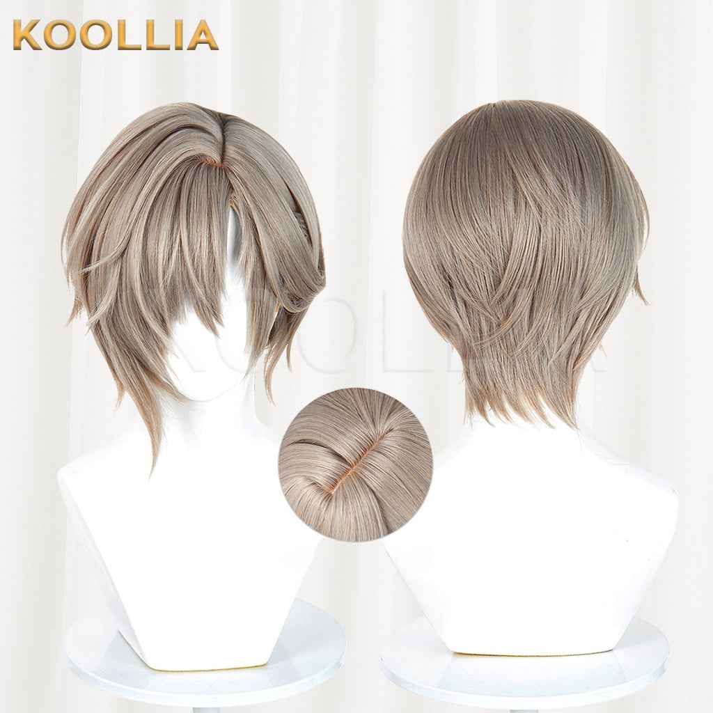 Arknights Phantom Dionysus Alter Wig Light Taupe‑Brown Realistic Scalp Top Layered Short Wig Basic Wig