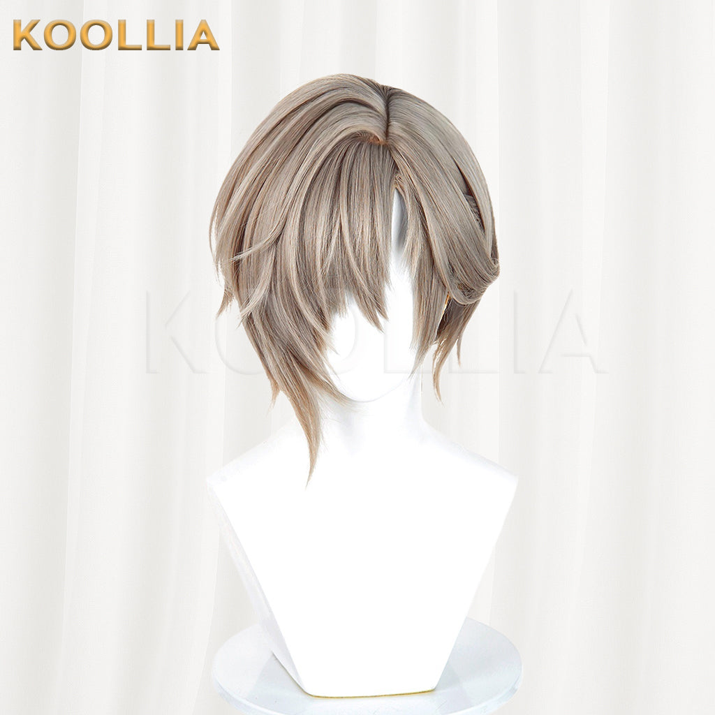 Arknights Phantom Dionysus Alter Wig Light Taupe‑Brown Realistic Scalp Top Layered Short Wig Basic Wig
