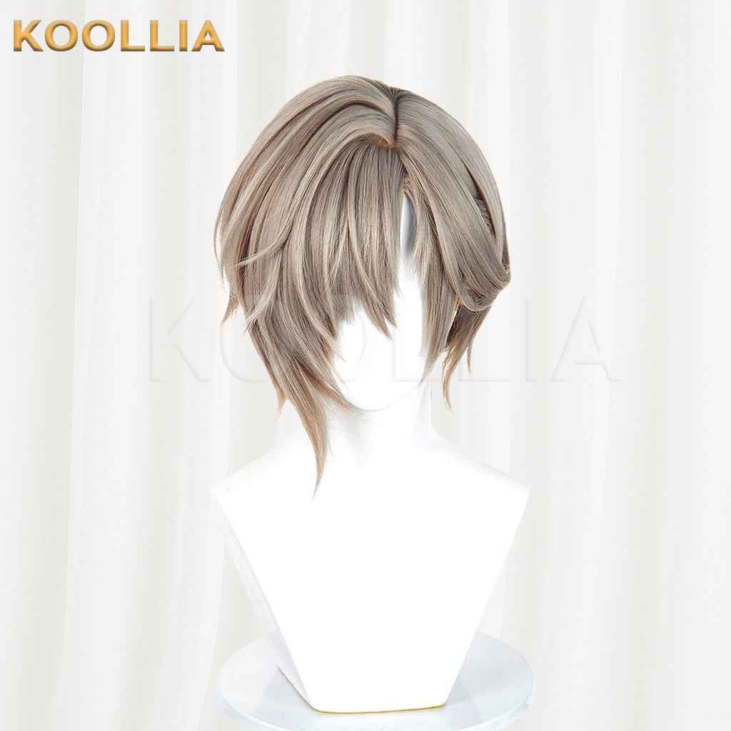 Arknights Phantom Dionysus Alter Wig Light Taupe‑Brown Realistic Scalp Top Layered Short Wig Basic Wig