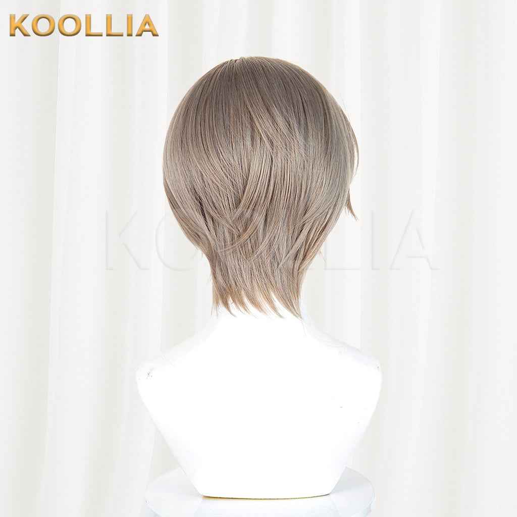 Arknights Phantom Dionysus Alter Wig Light Taupe‑Brown Realistic Scalp Top Layered Short Wig Basic Wig