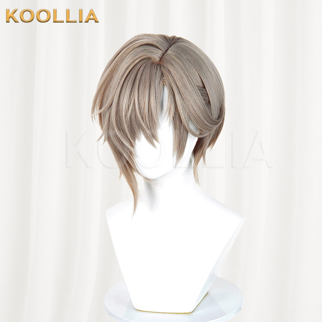 Arknights Phantom Dionysus Alter Wig Light Taupe‑Brown Realistic Scalp Top Layered Short Wig Basic Wig