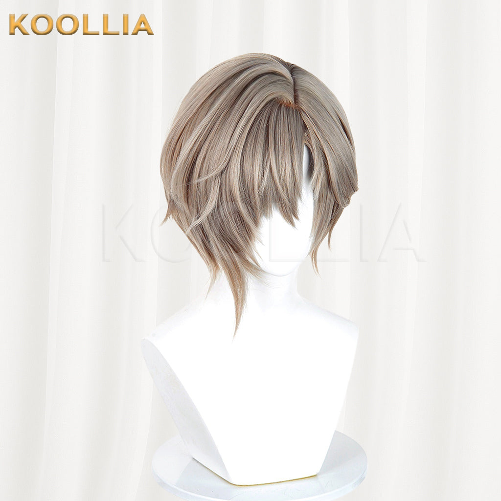Arknights Phantom Dionysus Alter Wig Light Taupe‑Brown Realistic Scalp Top Layered Short Wig Basic Wig