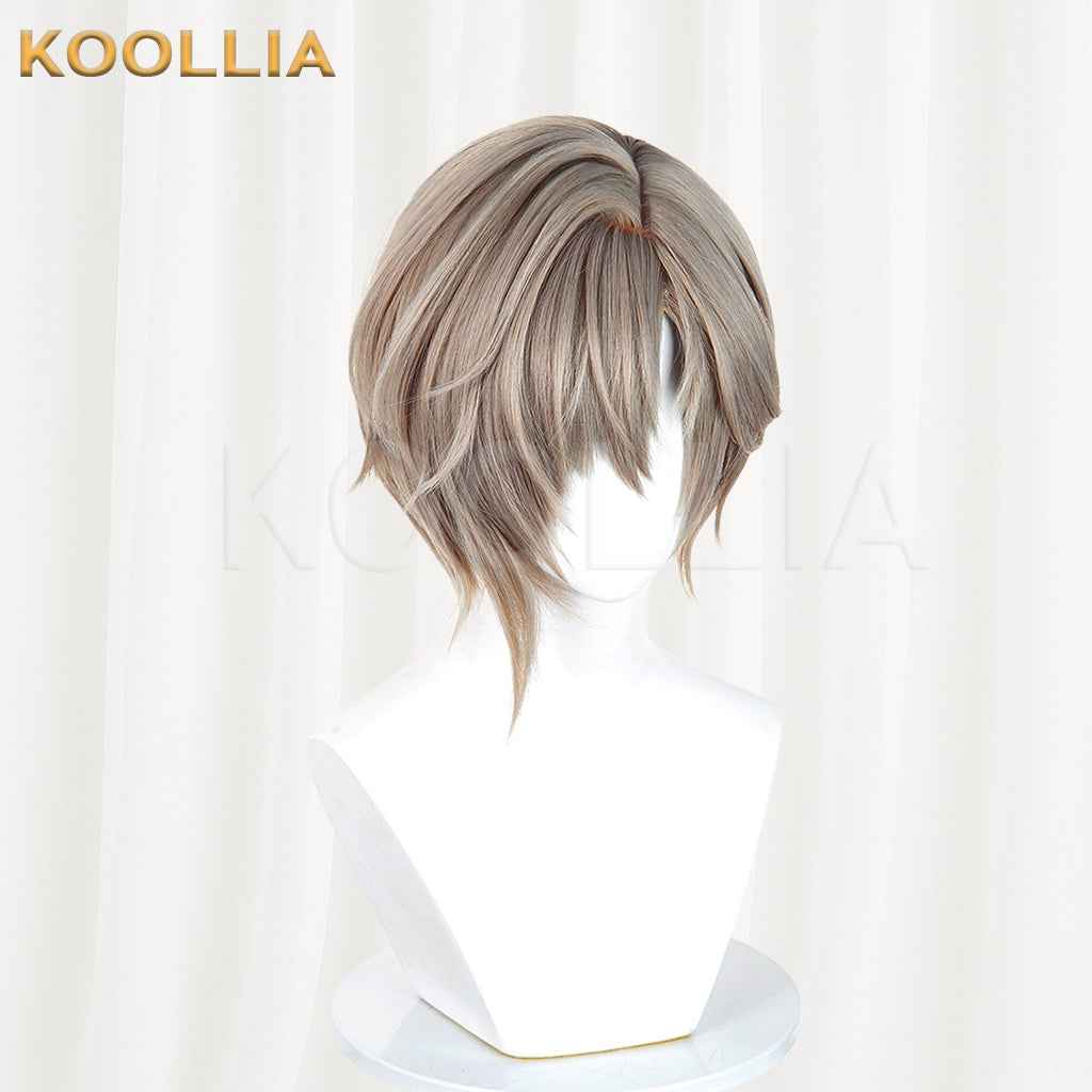 Arknights Phantom Dionysus Alter Wig Light Taupe‑Brown Realistic Scalp Top Layered Short Wig Basic Wig
