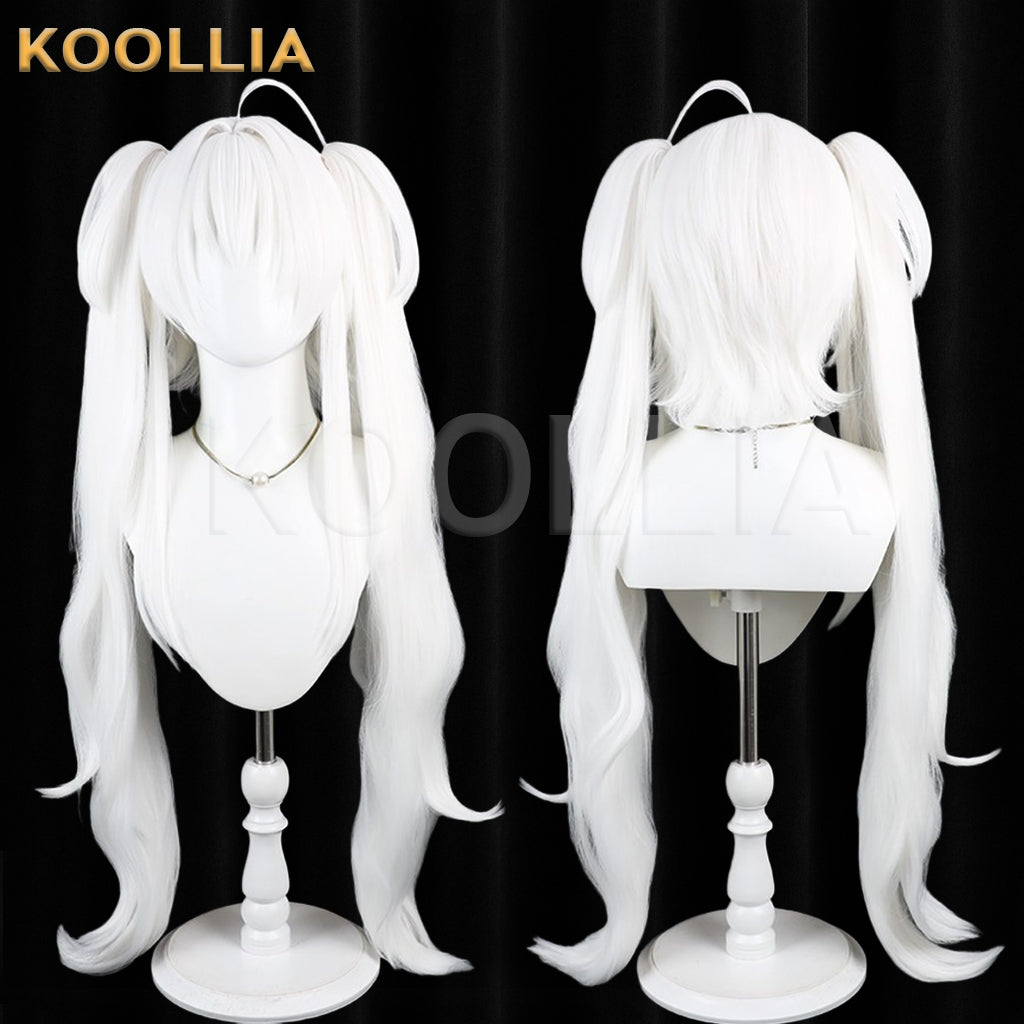 Virtual VTuber Poi Wig Pure Bright‑White Realistic Scalp Top Short Base With Detachable Big Wavy Twin‑Tails Basic Wig