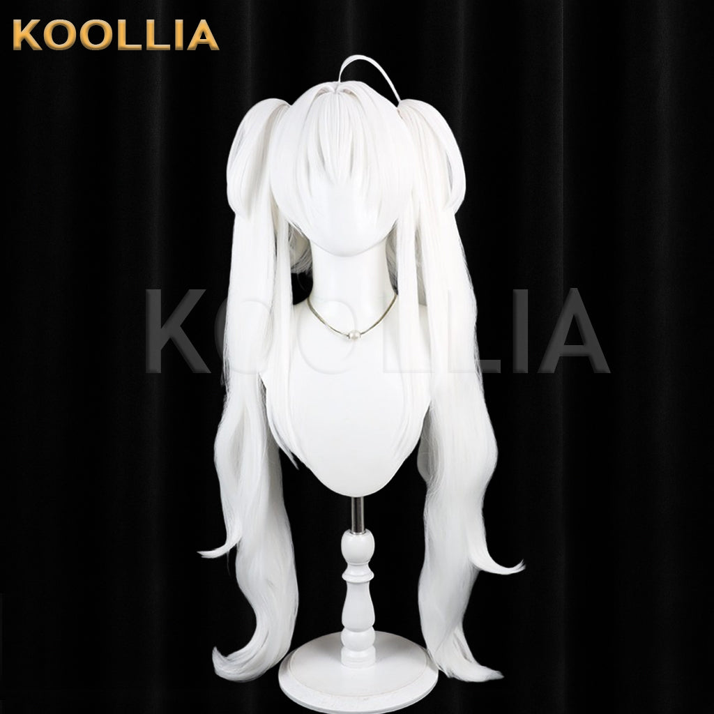 Virtual VTuber Poi Wig Pure Bright‑White Realistic Scalp Top Short Base With Detachable Big Wavy Twin‑Tails Basic Wig