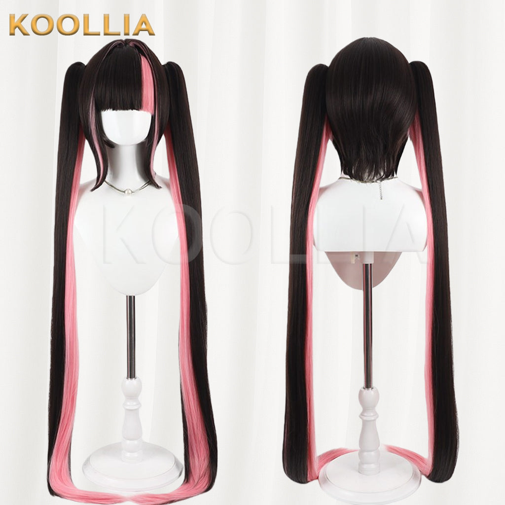 Azur Lane Prince of Morin Wig Black‑Pink Contrast Realistic Scalp Top Detachable Jaw‑Clip Extra‑Long Twin Tails Basic Wig