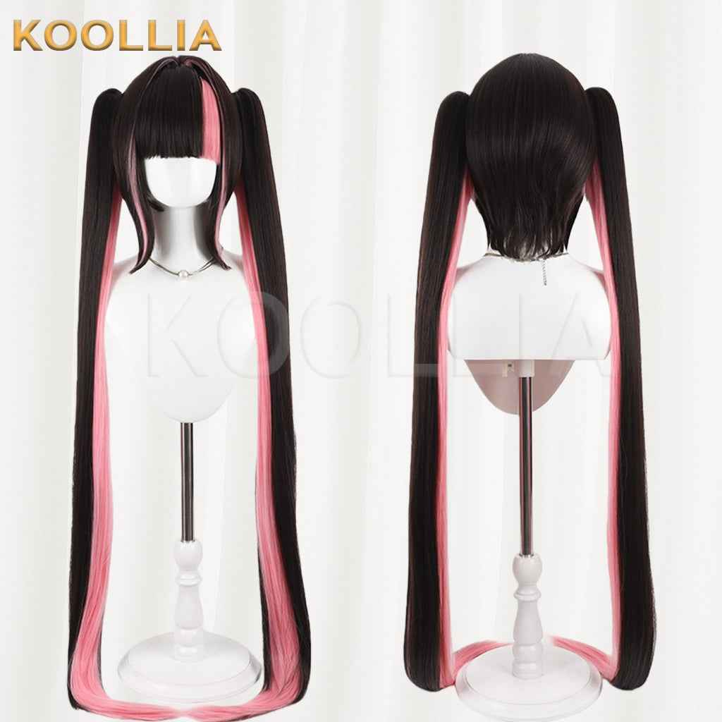 Azur Lane Prince of Morin Wig Black‑Pink Contrast Realistic Scalp Top Detachable Jaw‑Clip Extra‑Long Twin Tails Basic Wig