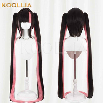 Azur Lane Prince of Morin Wig Black‑Pink Contrast Realistic Scalp Top Detachable Jaw‑Clip Extra‑Long Twin Tails Basic Wig