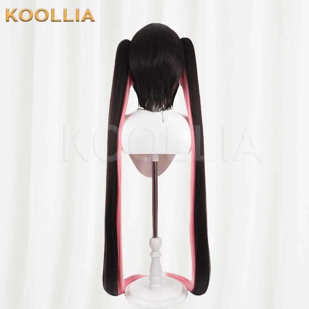 Azur Lane Prince of Morin Wig Black‑Pink Contrast Realistic Scalp Top Detachable Jaw‑Clip Extra‑Long Twin Tails Basic Wig
