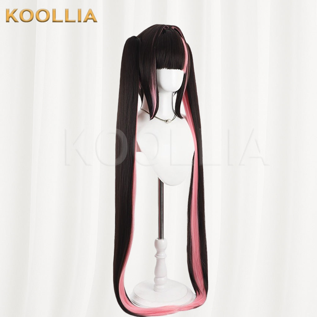 Azur Lane Prince of Morin Wig Black‑Pink Contrast Realistic Scalp Top Detachable Jaw‑Clip Extra‑Long Twin Tails Basic Wig