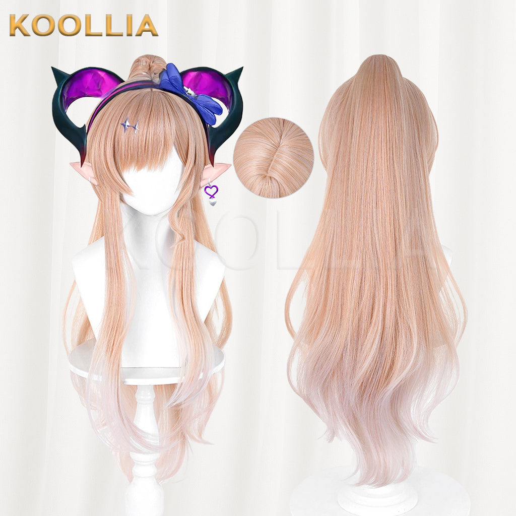 Arknights Endfield Reno Wig Light Peach‑Gold Gradient Realistic Scalp Top Detachable Corn‑textured Tiger‑clip High Ponytail Basic Wig