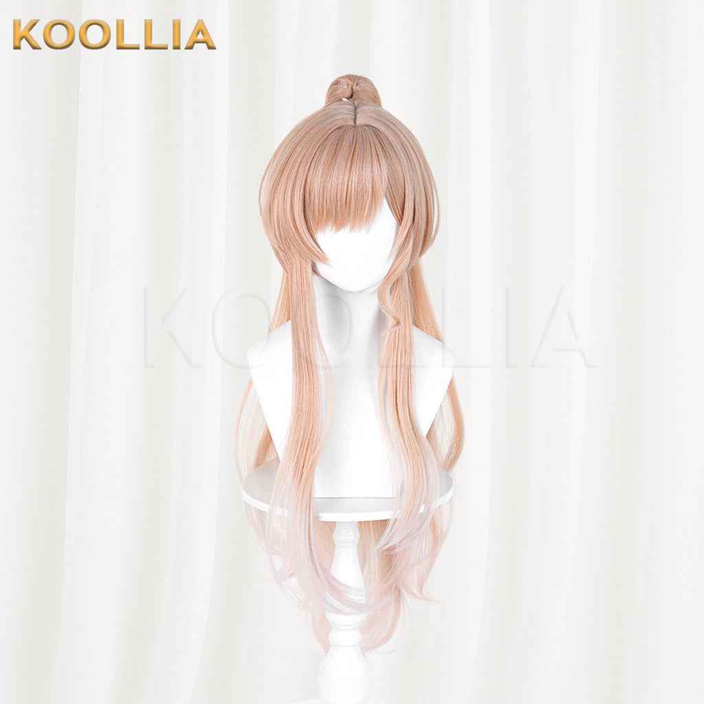 Arknights Endfield Reno Wig Light Peach‑Gold Gradient Realistic Scalp Top Detachable Corn‑textured Tiger‑clip High Ponytail Basic Wig