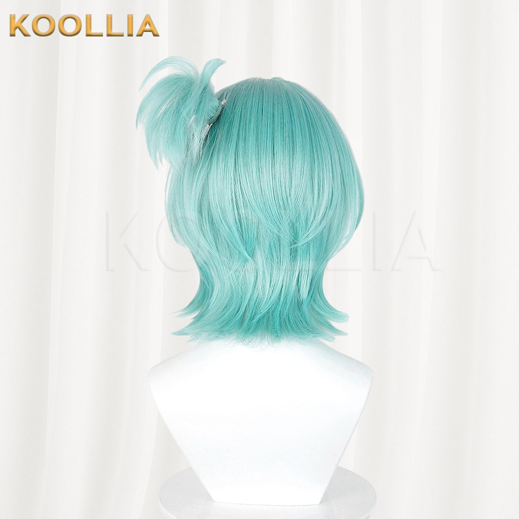 Zenless Zone Zero Roxie Wig Mint Cyan‑Blue Realistic Scalp Top Short Wig With Detachable Alligator‑Clip Ahoge Ponytail Basic Wig