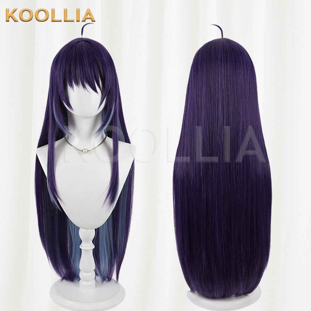 Super Space‑Time Kaguya Sakayori Aya Wig Deep Purple Ice‑Blue Two‑Tone Realistic Scalp Top Extra‑Long Straight Wig Basic Wig