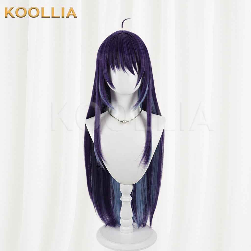Super Space‑Time Kaguya Sakayori Aya Wig Deep Purple Ice‑Blue Two‑Tone Realistic Scalp Top Extra‑Long Straight Wig Basic Wig