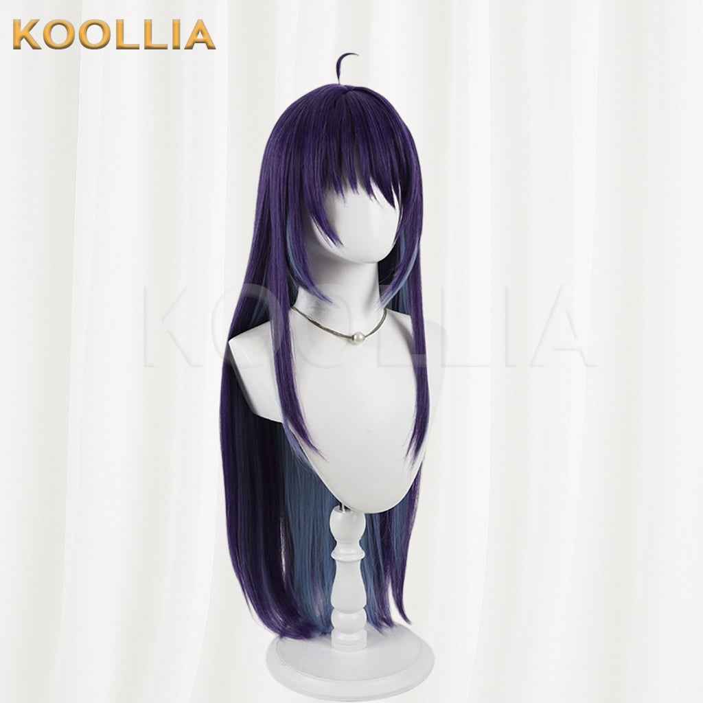 Super Space‑Time Kaguya Sakayori Aya Wig Deep Purple Ice‑Blue Two‑Tone Realistic Scalp Top Extra‑Long Straight Wig Basic Wig