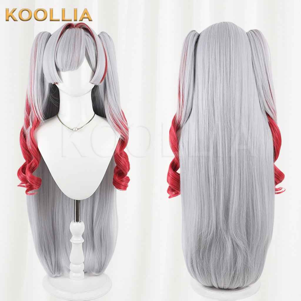 Independent VTuber Sakuribel Wig Silver‑Grey Wine‑Red Gradient Realistic Scalp Top Detachable Jaw‑Clip Twin Tails Basic Wig