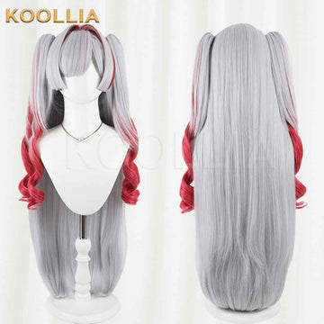 Independent VTuber Sakuribel Wig Silver‑Grey Wine‑Red Gradient Realistic Scalp Top Detachable Jaw‑Clip Twin Tails Basic Wig