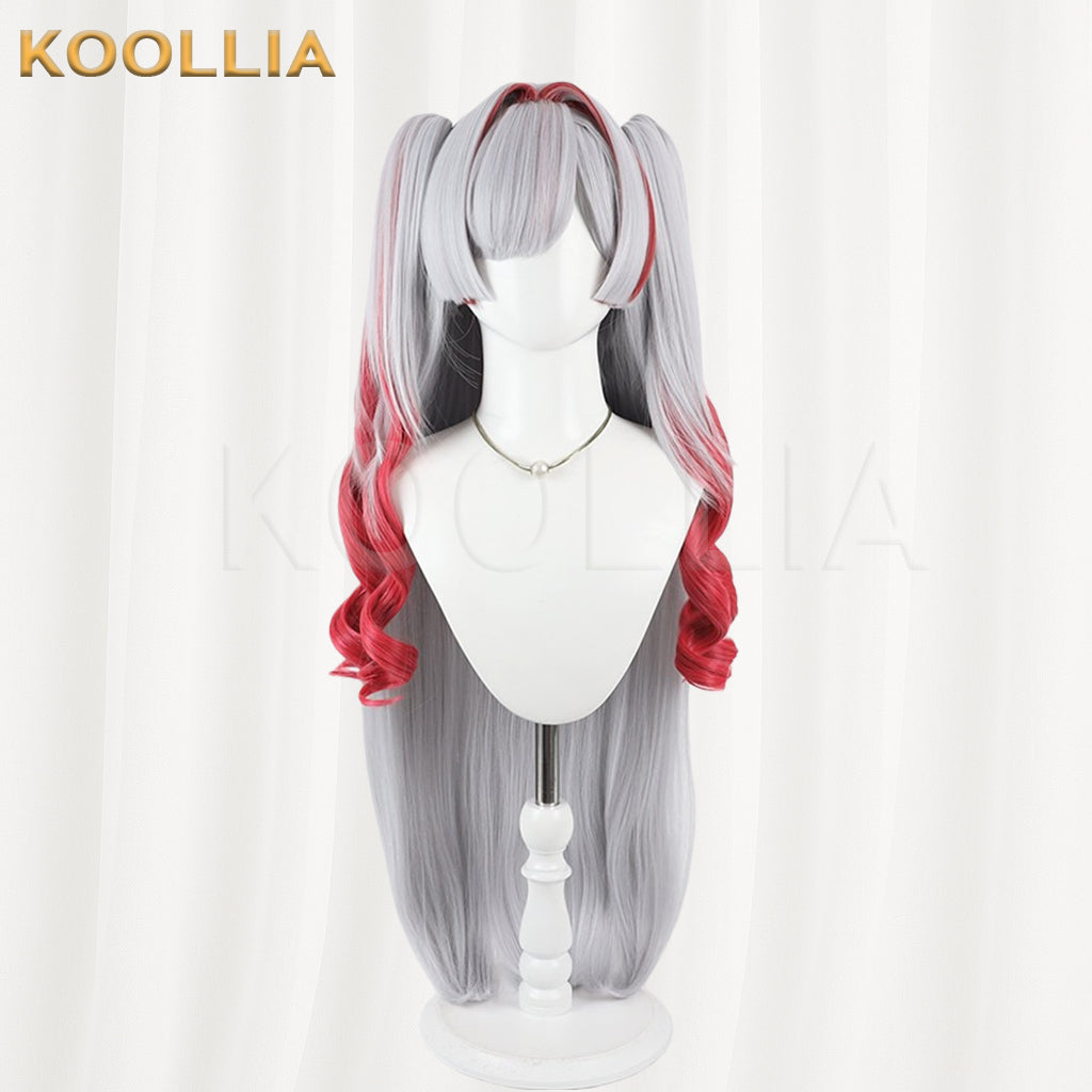 Independent VTuber Sakuribel Wig Silver‑Grey Wine‑Red Gradient Realistic Scalp Top Detachable Jaw‑Clip Twin Tails Basic Wig