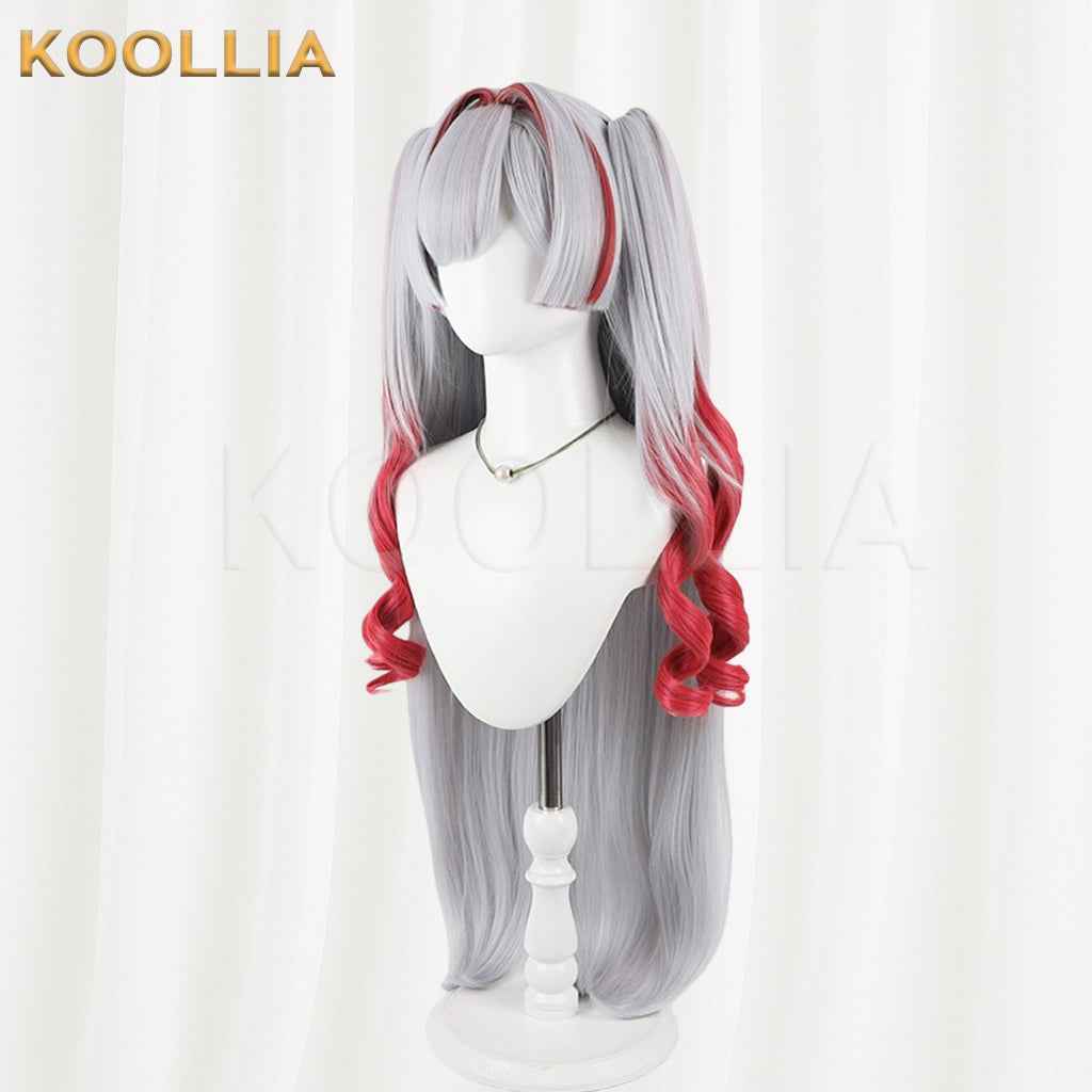 Independent VTuber Sakuribel Wig Silver‑Grey Wine‑Red Gradient Realistic Scalp Top Detachable Jaw‑Clip Twin Tails Basic Wig