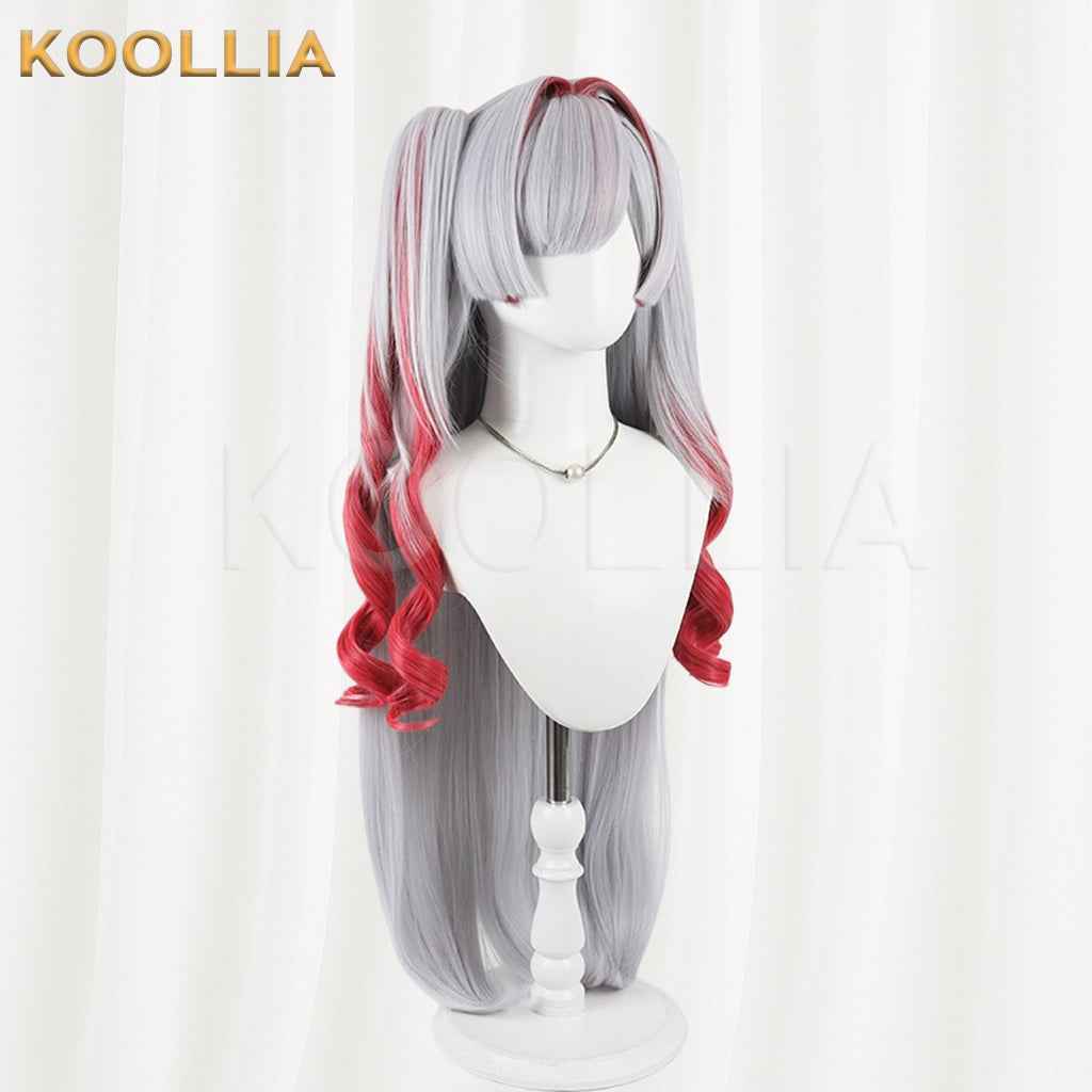Independent VTuber Sakuribel Wig Silver‑Grey Wine‑Red Gradient Realistic Scalp Top Detachable Jaw‑Clip Twin Tails Basic Wig