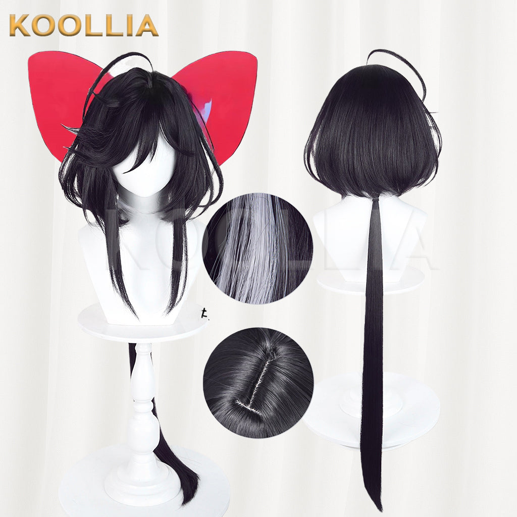 Ribbon Hero Sapphire Knight Wig Inner‑Outer Dual‑Color Black Silver‑White Realistic Scalp Top Basic Wig