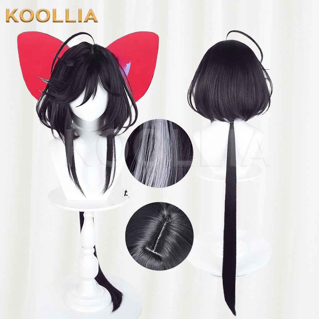 Ribbon Hero Sapphire Knight Wig Inner‑Outer Dual‑Color Black Silver‑White Realistic Scalp Top Basic Wig