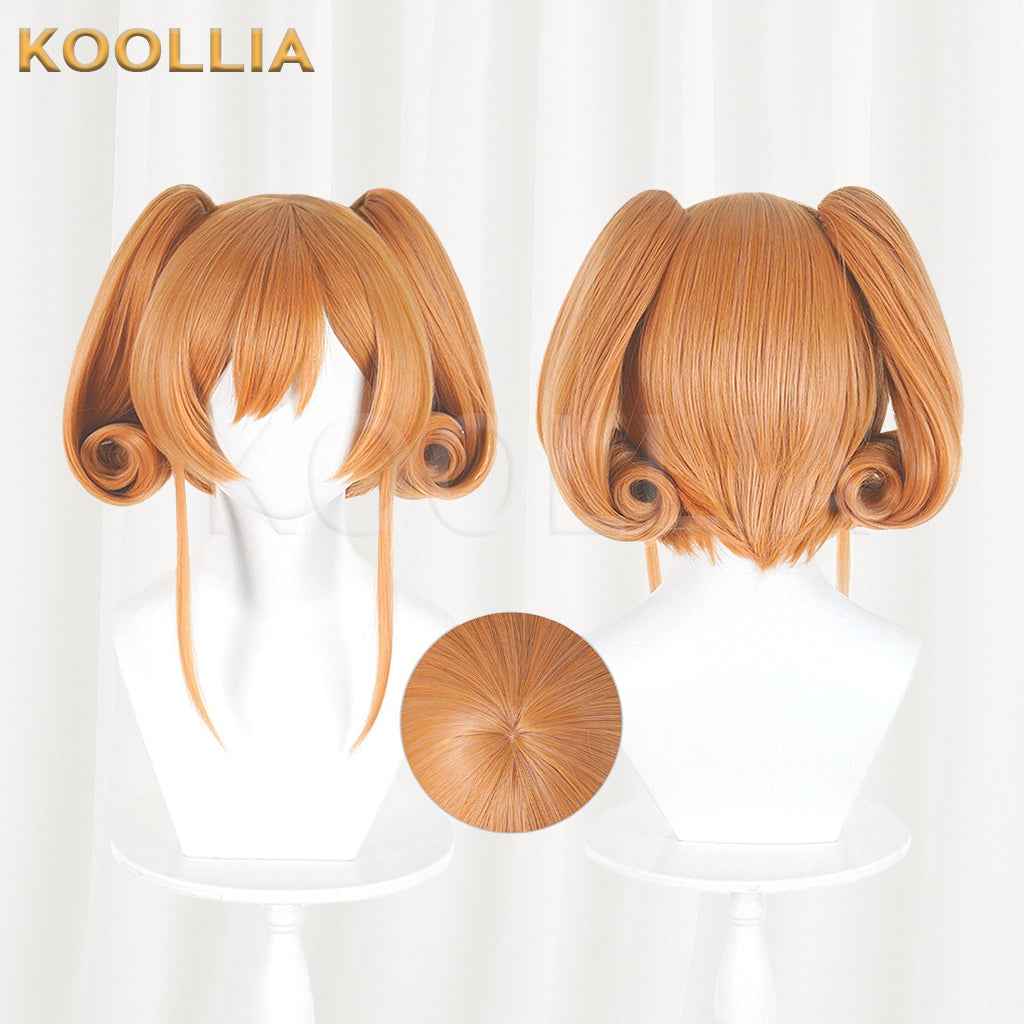 Puella Magi Madoka Magica Walpurgisnacht Rising Therese Wig Warm Orange Realistic Scalp Top Short Wig With Jaw‑Clip Ring‑Curl Twin Tails Basic Wig