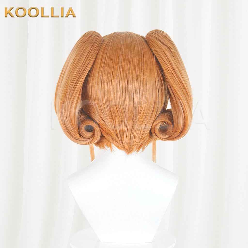 Puella Magi Madoka Magica Walpurgisnacht Rising Therese Wig Warm Orange Realistic Scalp Top Short Wig With Jaw‑Clip Ring‑Curl Twin Tails Basic Wig
