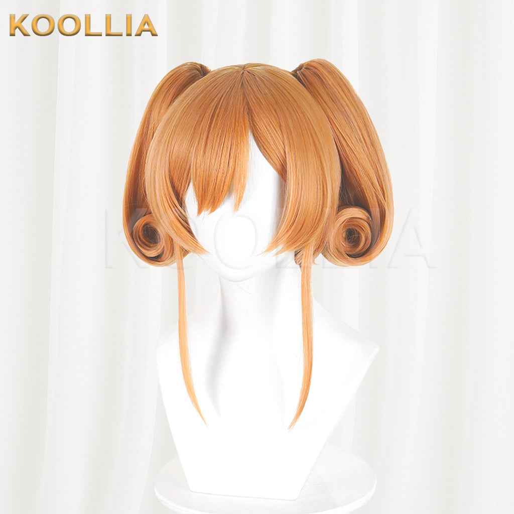 Puella Magi Madoka Magica Walpurgisnacht Rising Therese Wig Warm Orange Realistic Scalp Top Short Wig With Jaw‑Clip Ring‑Curl Twin Tails Basic Wig